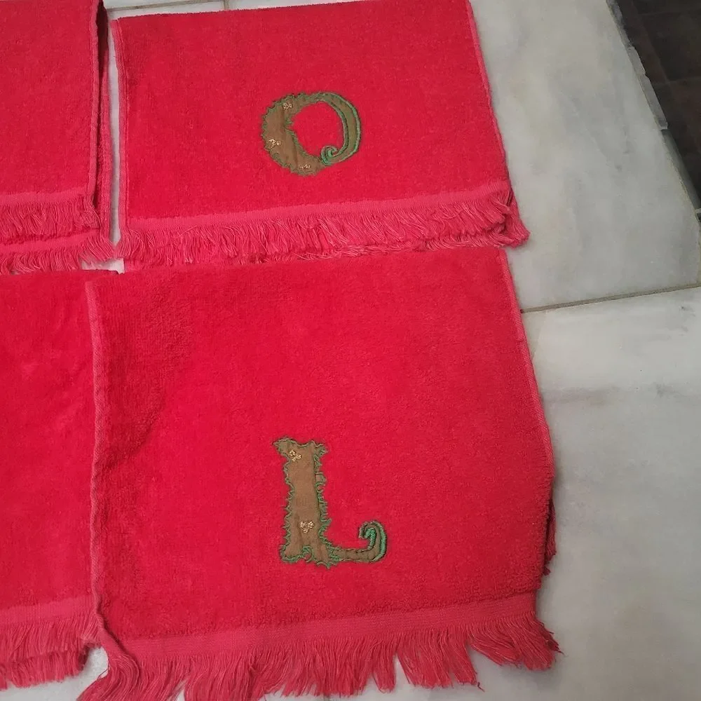 Cannon Red Embroidered Holiday NOEL Bath Hand Towels Set of 4